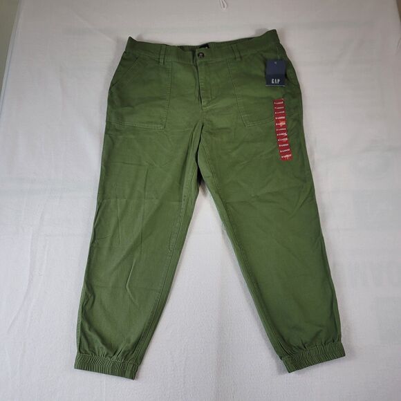 NWT GAP Women's Twill Jogger Pants Size XL Mid Rise Elastic Back Olive Green - Picture 1 of 10